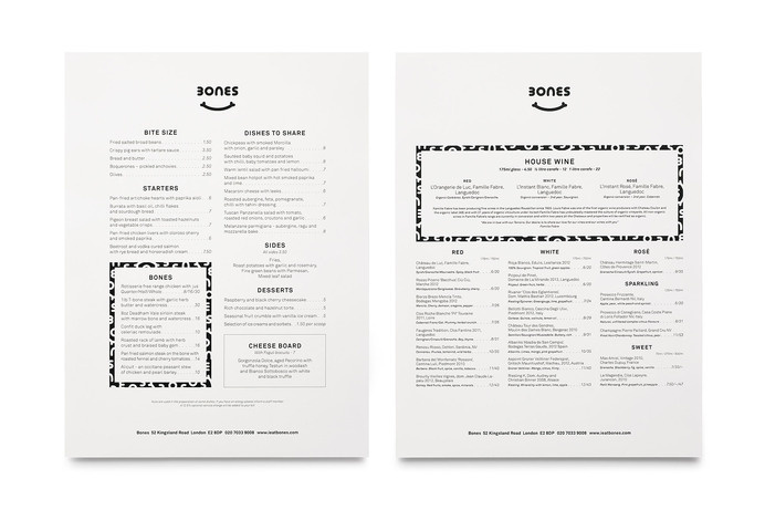 Bones - Burgess Studio #menu #restaurant