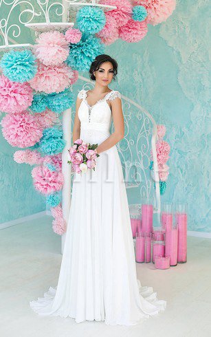 Abito da Sposa Formale E Informale a Spiaggia Vintage V-Scollo A Terra