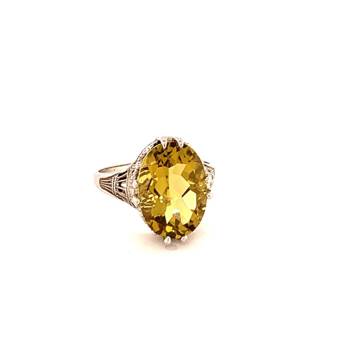 1920's Oval Lemon Quartz Ring