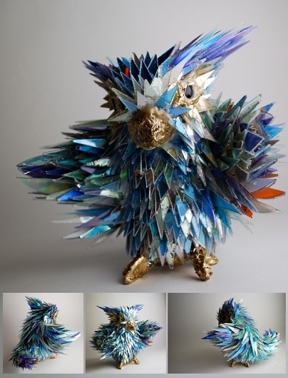 Broken CDs Transformed Into Iridescent Animal Sculptures | The Creators Project #contemporary #bird #iridescent #art #modernism #animal