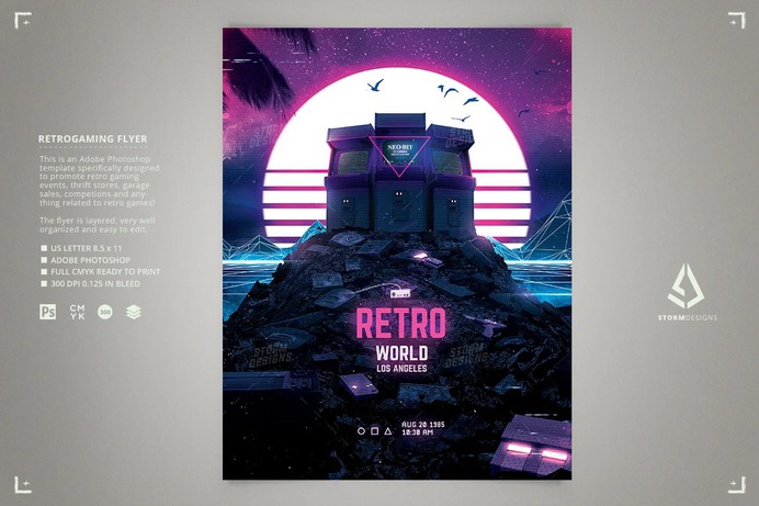 Retro Gaming Flyer Synth World Template
