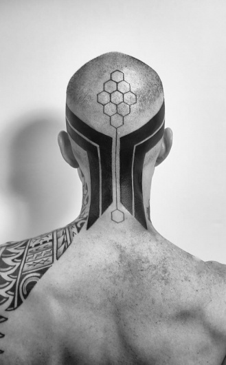 hexagon head tattoo #tattoo #head #blackwhite #hexagon