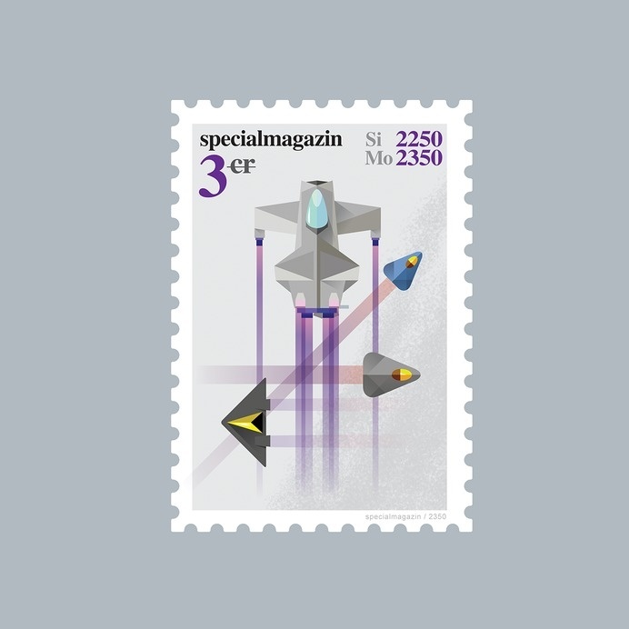 Space stamp Anni 1 #stamp #specialmagazin #space #spaceship #illustration #postal #future