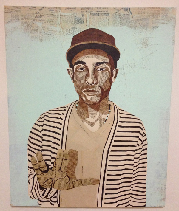 "Pharrell" 24" x 30" Acrylic and Vintage NY TImes Newspaper on canvas. #acrylic #cut #newspaper #pharrell #portrait #vintage #collage #paper
