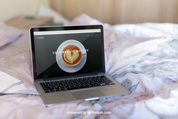 Laptop on bed Free Psd. See more inspiration related to Mockup, Technology, Computer, Home, Laptop, Notebook, Mock up, Modern, Bed, Display, Morning, Screen, Up, Computer screen, Blanket and Mock on Freepik.