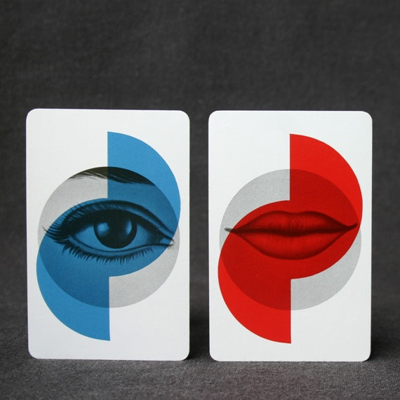 The lips and the eye. Vintage playing cards. #red #lips #eye #blue #overlay #cards