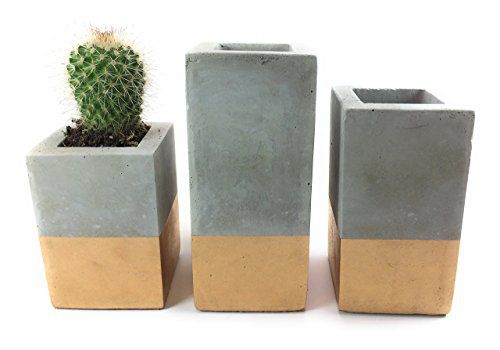 Set of 3 Handmade Gold & Grey Concrete Planters