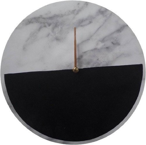 Marble Style Clock with Black Half Moon 34cm