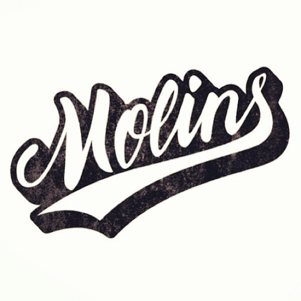 Molins #calligraphy #stamp #lettering #script #branding #penbrush #varsity #retro #black #baseball #logo #typography