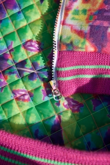 Details - Bethan Heslop — Graduate Collection #model #pink #neon #print #jeans #varsity #sportswear #hat #fashion #green