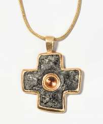 Philippe Pfeiffer Mandarin garnet-granite-cross pendant with chain