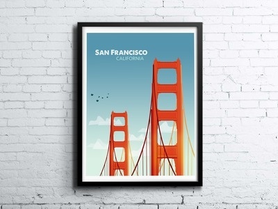 San Francisco II #brick #vector #city #san #night #gate #illustration #wall #golden #poster #skyline #francisco #bridge #california