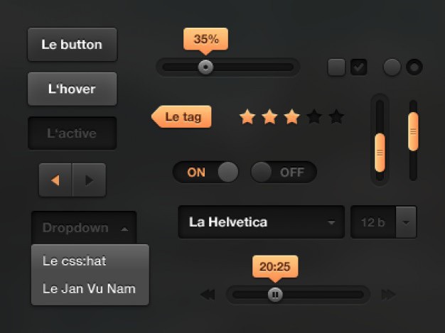 Dark simple ui kit Free Psd. See more inspiration related to Ui, Dark, Simple, Ui kit, Horizontal and Kit on Freepik.