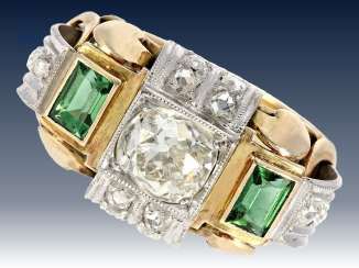 Ring: seltener Antikschmuck, Diamant-/Turmalinring aus der Zeit des Art déco, Mittelstein ca. 1,4ct