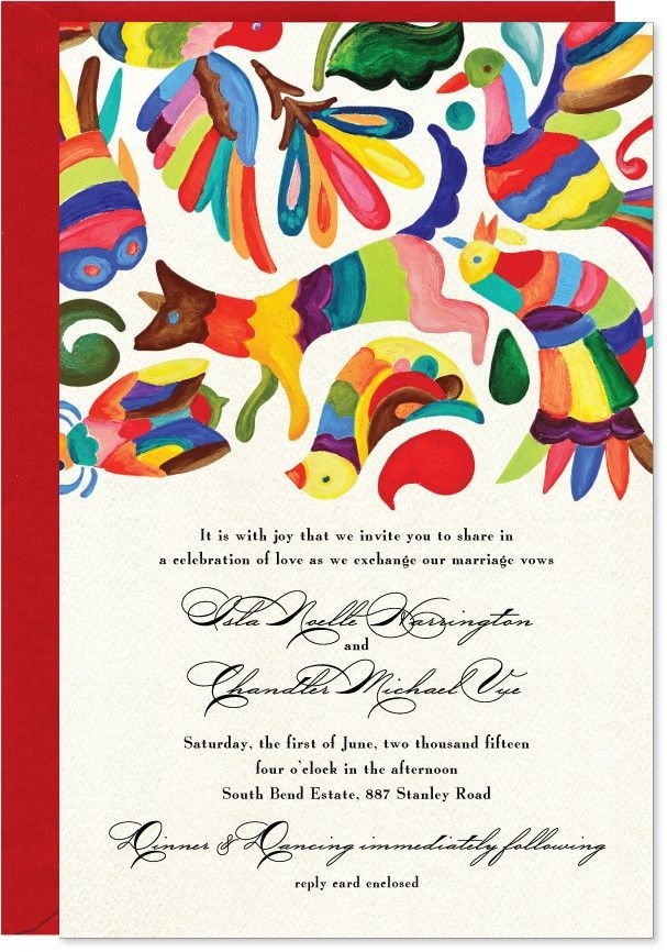 Set of 10 Otomi Invitations Red A9 envelopes. Red envelopes are 30% or more post-consumer waste. Quantity of 1 = 10 invitations 10 envel