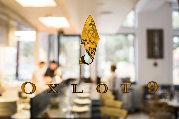 Oxlot 9 restaurant branding gold lettering #branding #fish #restaurant #identity #gold #oxlot #logo #foil