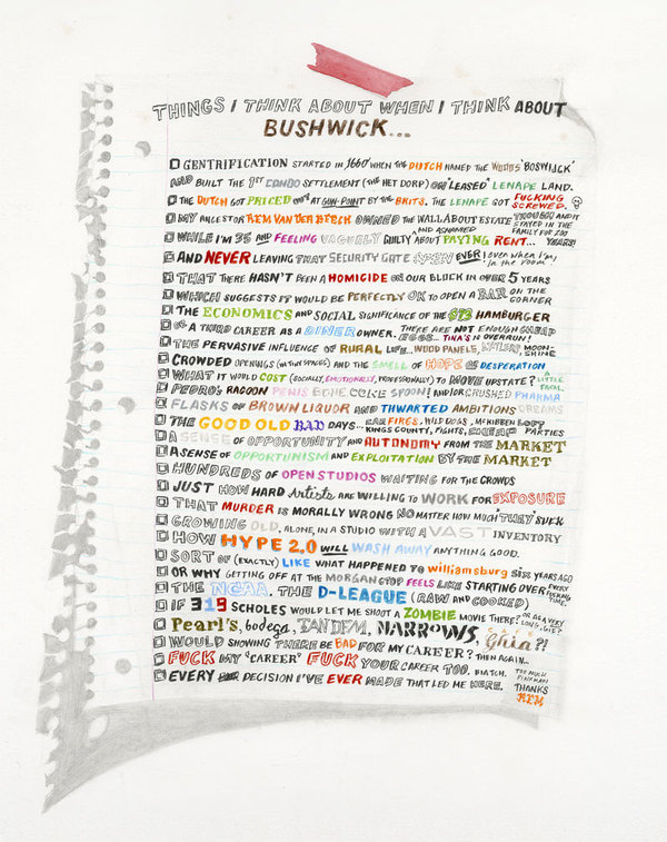 Things I Think About When I Think About Bushwick #powhida #william #drawn #art #type #hand