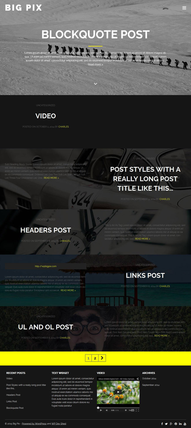 Big Pix : Free Responsive Blogging WordPress Theme
