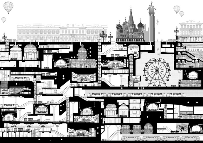 Atira Ariffin. M.Arch Thesis // Moscow Metro - 0 provocation section #urban