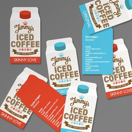 Jimmy's Iced Coffee by Interabang | Allan Peters #red #business #orange #logo #brown #light #blue #cards