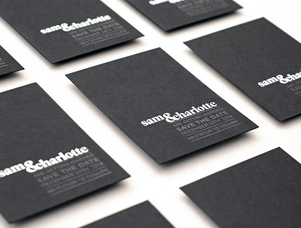 Sam and Charlotte - Save The Date Foiled Invites #white #save #clear #thick #card #black #the #simple #monochrome #stock #elegant #minimal #invites #and #blocking #dates #foil #wedding #foiled #luxury