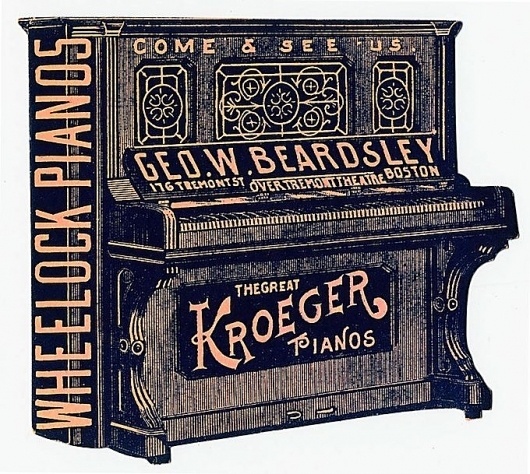 George W. Beardsley / Wheelock Pianos / Kroeger Pianos | Sheaff : ephemera #diecut #typography