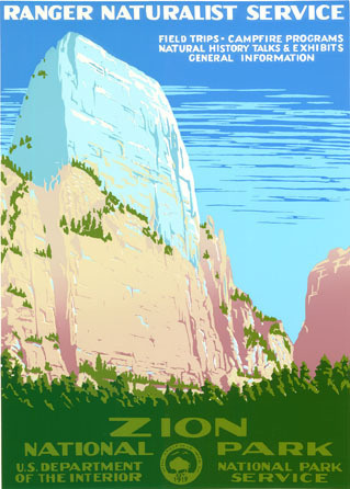 Zion National Park (original coloring) #adventure #travel #park #utah #wpa #poster #zion #parks #national #desert