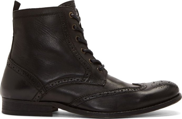 H by Hudson: Black Leather Brogued Wingtip Angus Boots | SSENSE #boots