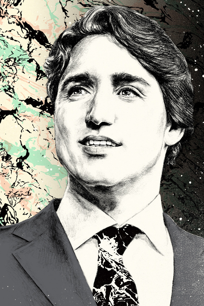 Portrait of Justin Trudeau to accompany an article on The Pool, April 2016.