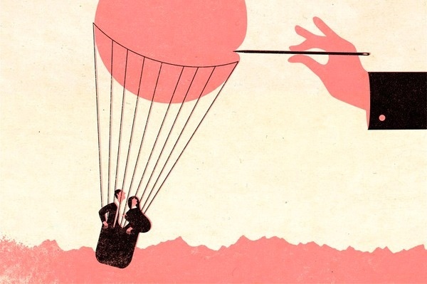 André da Loba #couple #flight #balloon #illustration #needle