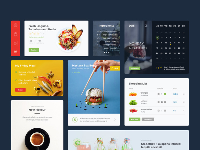 A food and drink #UI kit made of useful elements you may use in your upcoming projects.
