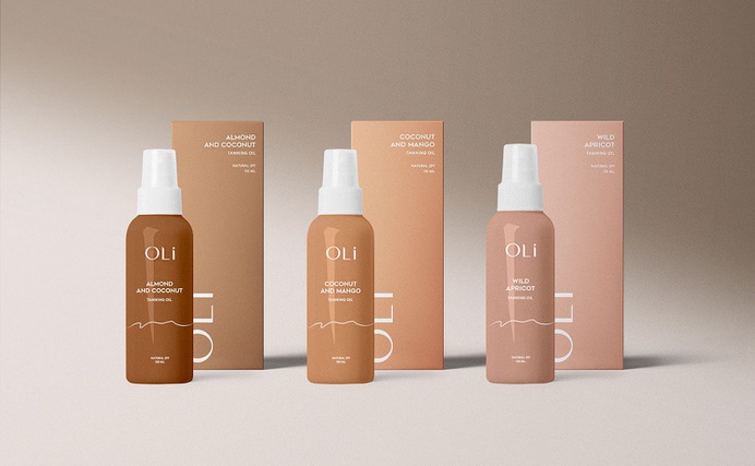 Oli cosmetic branding - Mindsparkle Mag Anastasia Dunaeva designed Oli – the new tanning oils line, so they wanted to create catchy brand positioning in minds of new customers. #logo #packaging #identity #branding #design #color #photography #graphic #design #gallery #blog #project #mindsparkle #mag #beautiful #portfolio #designer