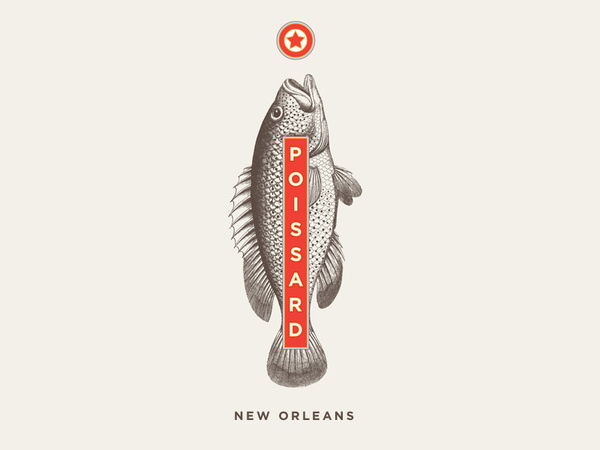 Poissard Restaurant logo #red #fish #type #food #restaurant #logo #animal #vertical