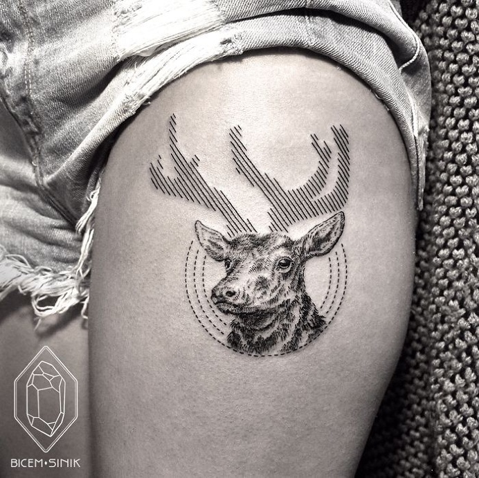 dope, deer, lines, tattoo, ink