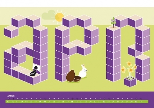 Calendario Algoritmo 2012 on the Behance Network #2012 #april #calendar #illustration #easter #violette #rabbit