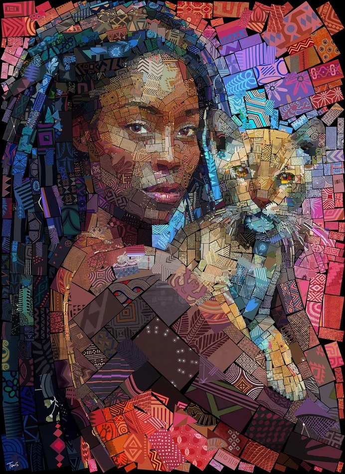 Wild cats

40x55cm (15,7x21,6in) Limited edition of 150

A mosaic portrait of an African girl made out of bricks full of African culture. Part of my "African Bricks" series.