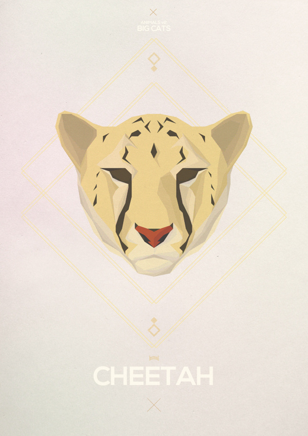 Big Cats - Hadrien Degay Delpeuch #vector #cheetah #cat #paper #illustration #minimal #animal #8bit