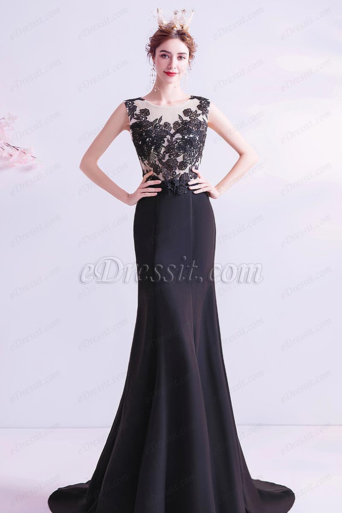 eDressit Black Lace Appliques Mermaid Party Prom Dress (36227100)
