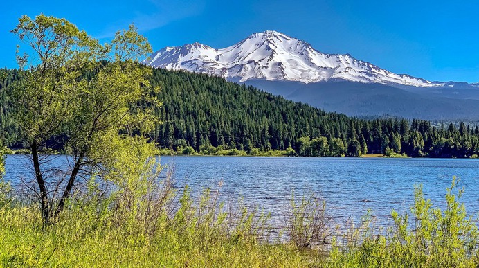 View of Mount Shasta from Lake Siskiyou in Northern California