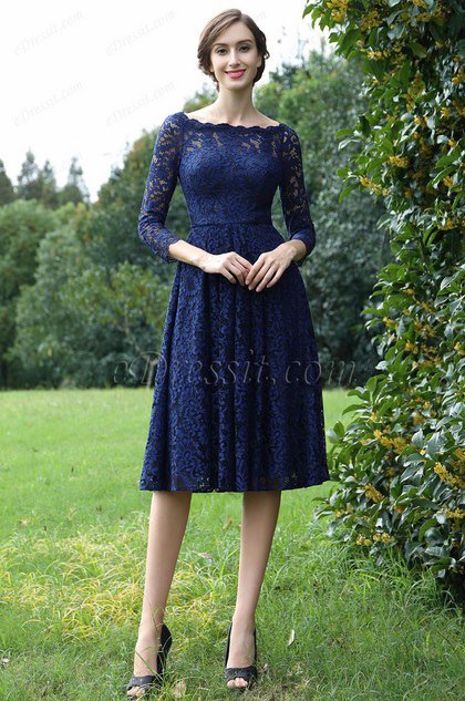 eDressit Long Sleeves Blue Lace Mother of the Bride Dress (26170205)