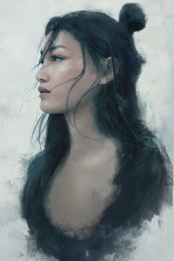 Warrioress Painting - Blue Portrait by Eve Ventrue