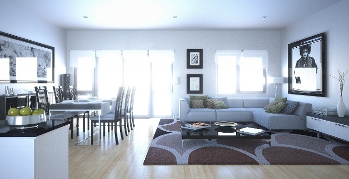 Dining room, living room