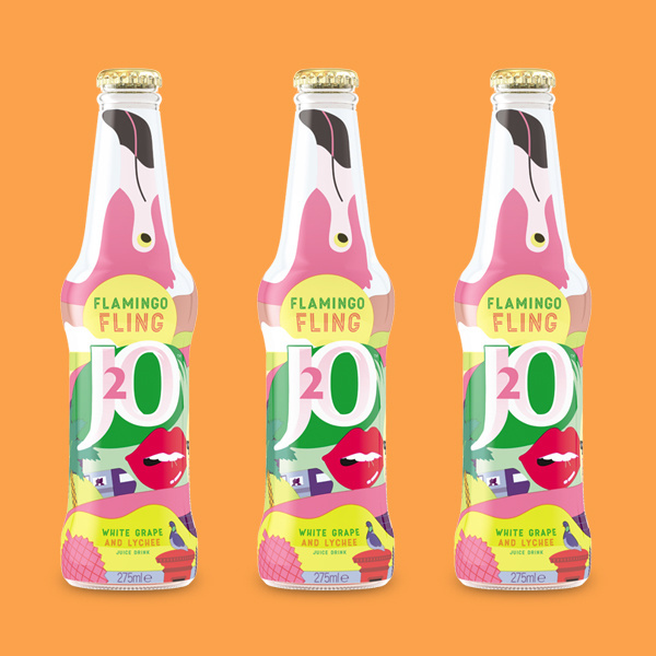 J2O Flamingo Fling by @mkrnld #packaging #j2o #drinks #bottle #label #illustration #summer #mkrnld #toucan #flamingo #advertising