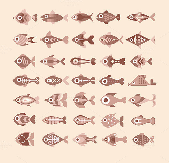 fishes #icon #collection #fish #set #vintage #logo
