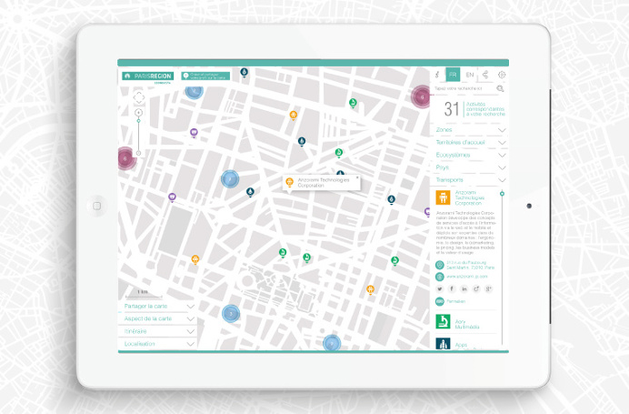 Interactive economic map of Paris #infographic #map #illustration #ipad #wayfinding #graphic #signage #title #tablet #data #cluster