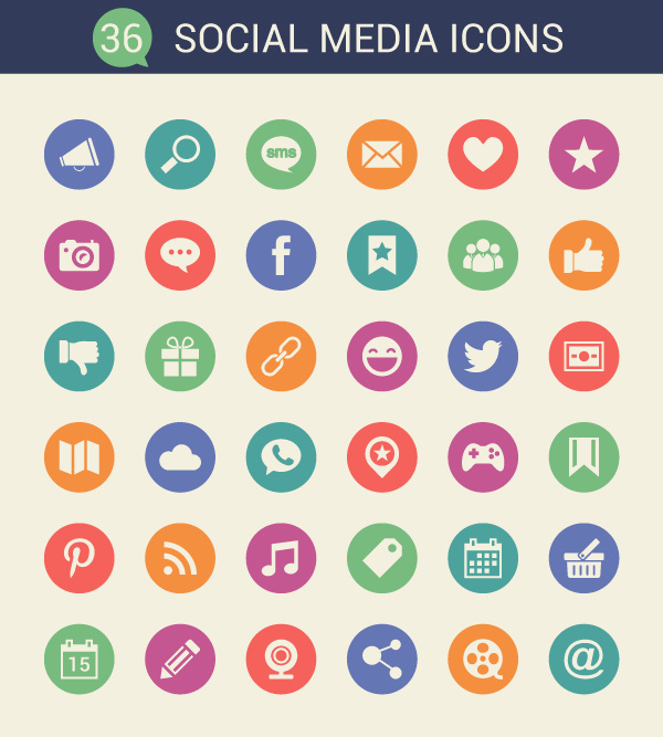 36 Flat Social Media Icons