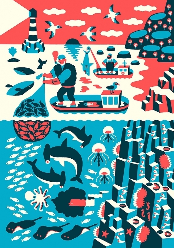Landscape with fishermen | Flickr - Photo Sharing! #illustration #2 #color