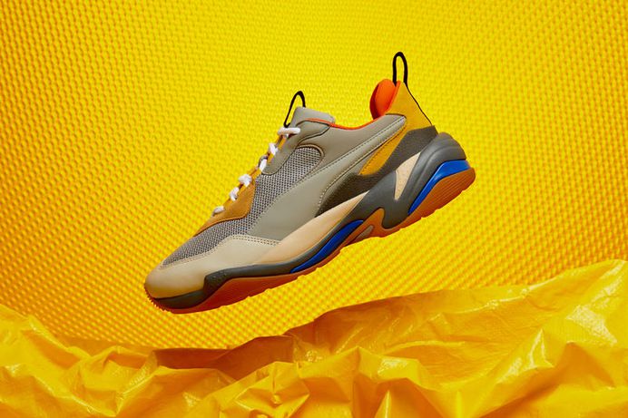 PUMA Thunder Spectra Lookbook sneakers rs-0 cell technology white tan grey yellow orange blue white shoe running dad shoe chunk bold