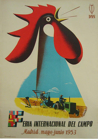 original vintage poster 1953 feria internacional campo madrid rooster anonymous #cockeral