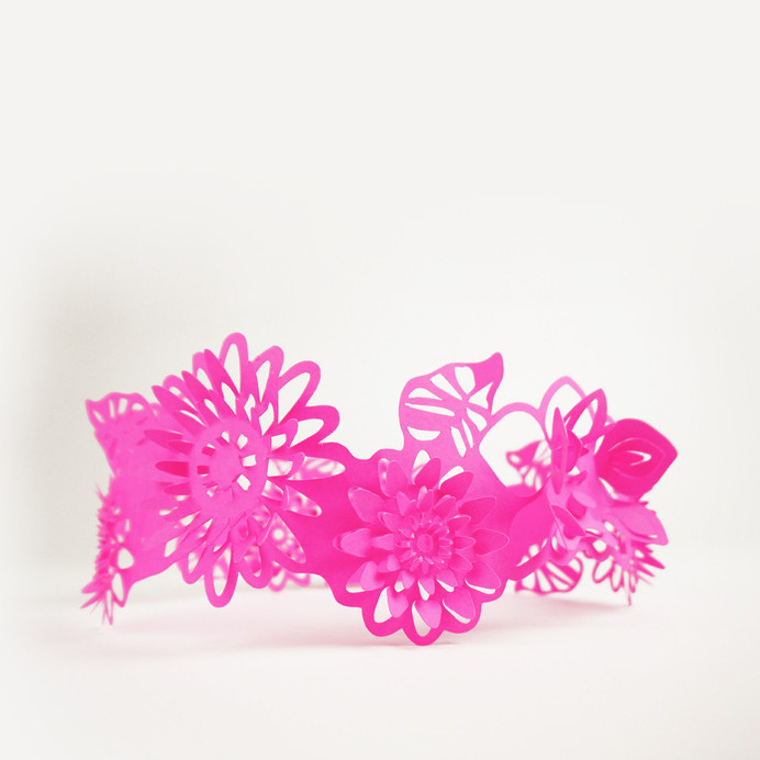 Paper Crowns #crown #princess #pink #fluorescent #design #gift #sculptures #lasercut #handmade #art #birthday #flower #blue #summer #paper #flowers #party